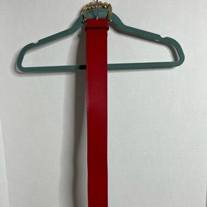 The Leather Shop Women’s Red Leather Wide Belt Gold Buckle Small